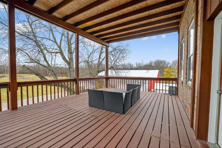 Covered deck overlooking the pastures and grounds