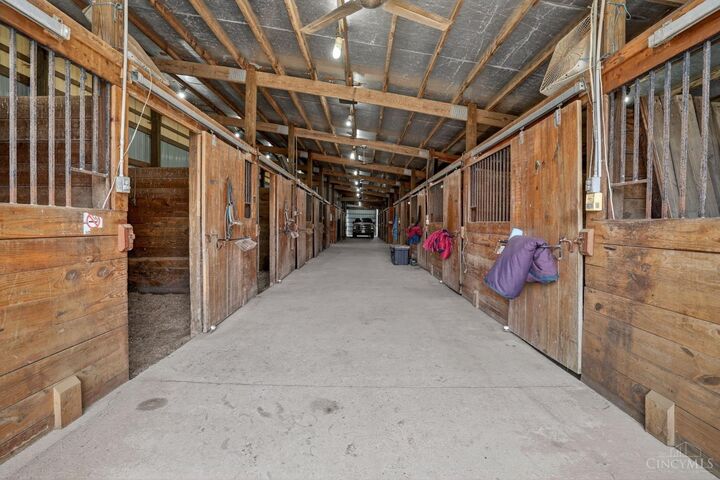 Center-aisle of the 18-stall horse barn