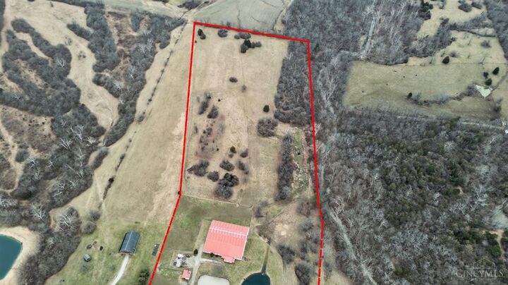 Aerial with property boundary across nearly 24 acres